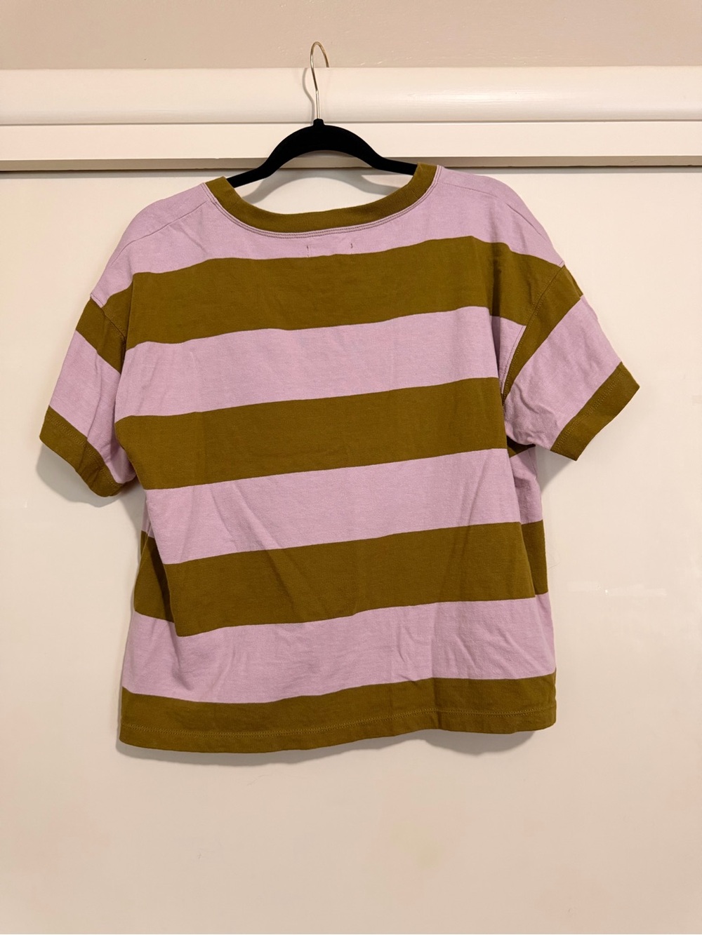 Madewell Olive Green and Light Pink Striped Short Sleeve Henley Tee - Picture 3 of 3